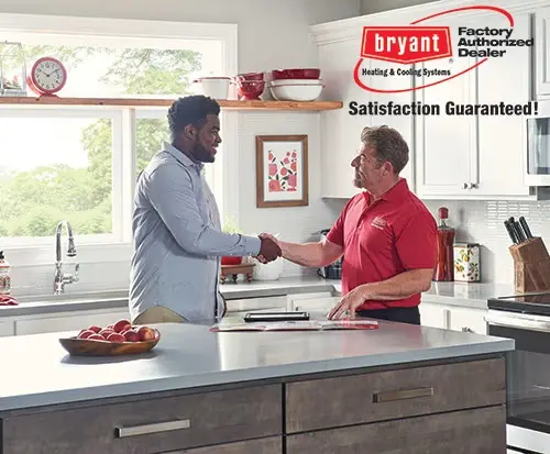Bryant manufacturer illustration of a representative and homeowner
