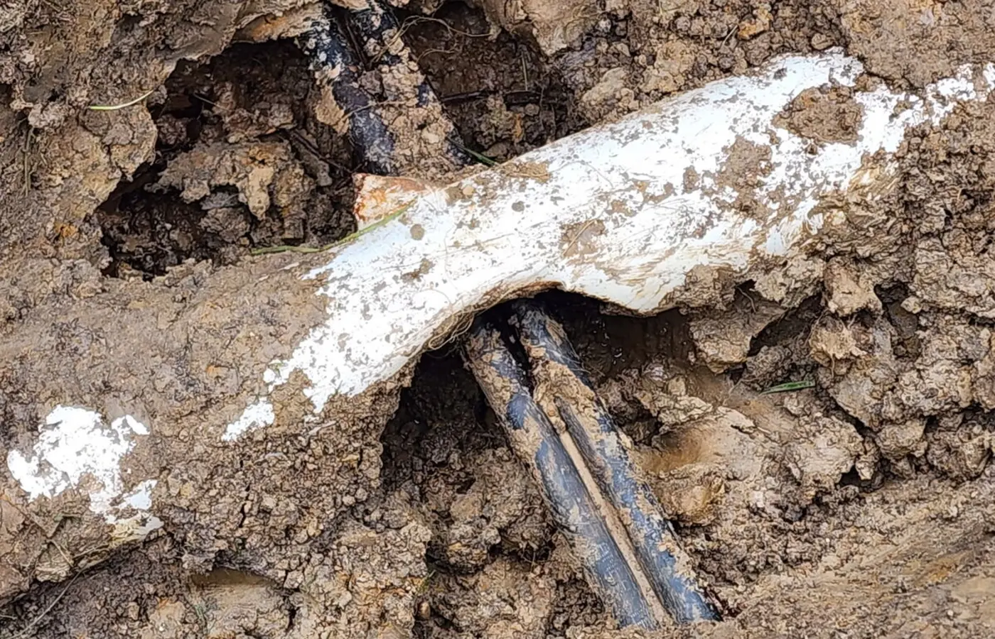 Exposed damaged underground piping